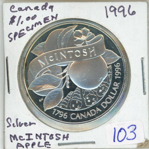 1996 "McIntosh Apple" Canadian silver dollar