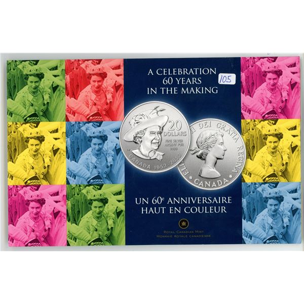 2012 "Diamond Jubilee - 60th anniversary of Queen Elizabeth" Canadian 20 dollar fine silver coin