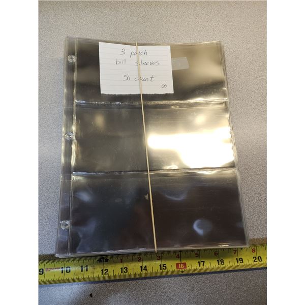 3 pouch, 50pcs of plastic banknote sleeves