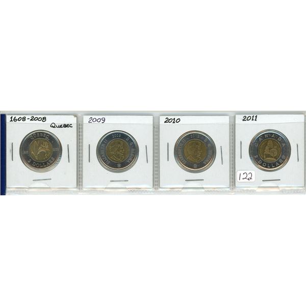 4 - Canadian 2 dollar toonies - 2008-2011