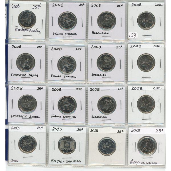 (16) 25 cents - (12) 2008 Canada Olympic sports, (4) 2015