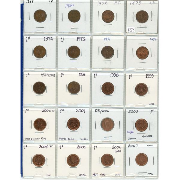 2 Sheets of Canadian 1 cent penny coins