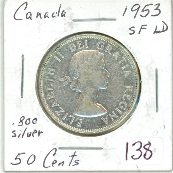 1953 Canadian silver 50 cent coin