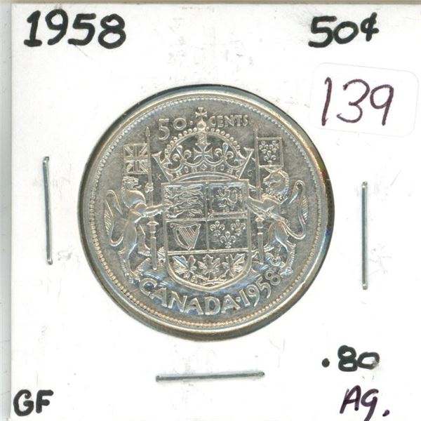 1958 Canadian silver 50 cent coin