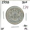 Image 1 : 1958 Canadian silver 50 cent coin