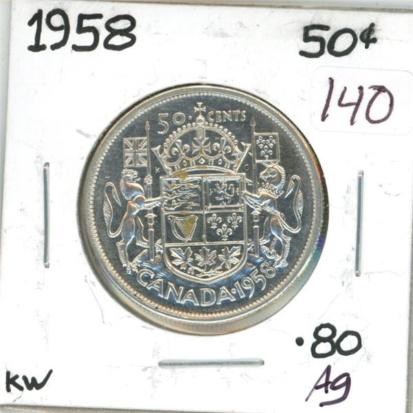 1958 Canadian silver 50 cent coin