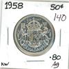 Image 1 : 1958 Canadian silver 50 cent coin