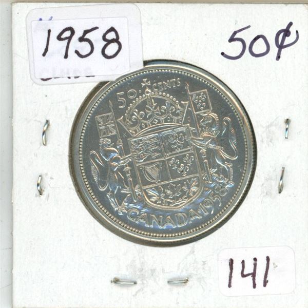 1958 Canadian silver 50 cent coin