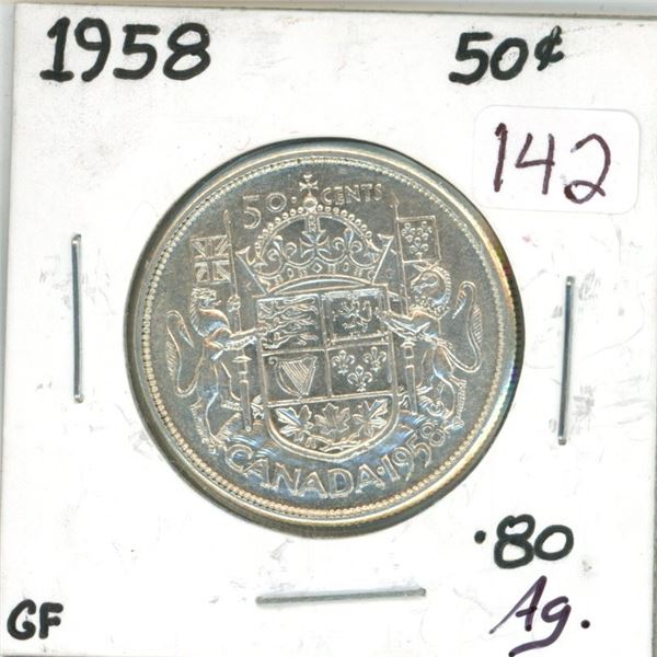 1958 Canadian silver 50 cent coin