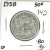 Image 1 : 1958 Canadian silver 50 cent coin