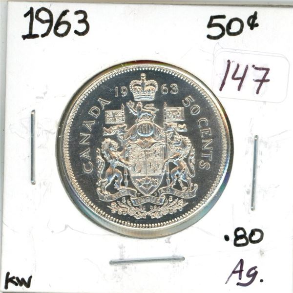 1963 Canadian silver 50 cent coin