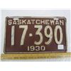 Image 1 : 1930  Saskatchewan License Plate