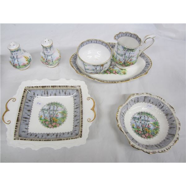 Royal Albert Silver Birch Cream , Sugar, Tray ,Bowls ,Salt ,Pepper Ect.