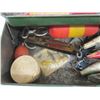 Image 4 : Antique Fishing Tackle Box with Lures and Some Wooden Plugs