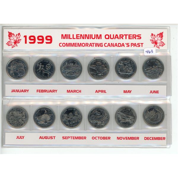 1999 Canadian Millennium 25 Cents. Complete set of 12, one for each month of the year.