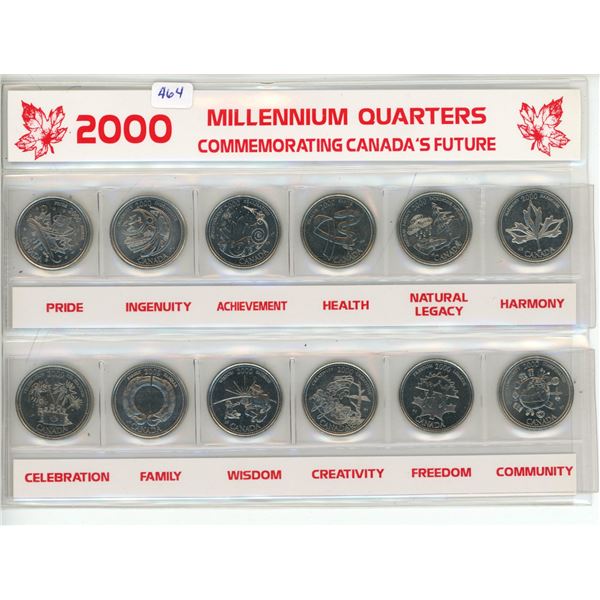 2000 Canadian Millennium 25 Cents. Complete set of 12 coins.