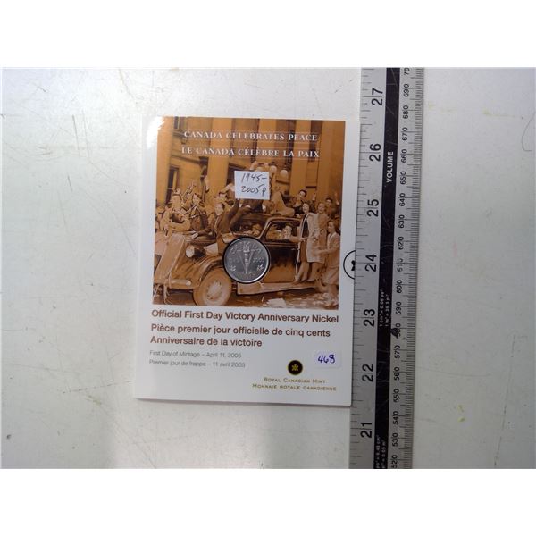 1945 – 2005P Official First Day Victory Anniversary Nickel. Housed in its original unopened