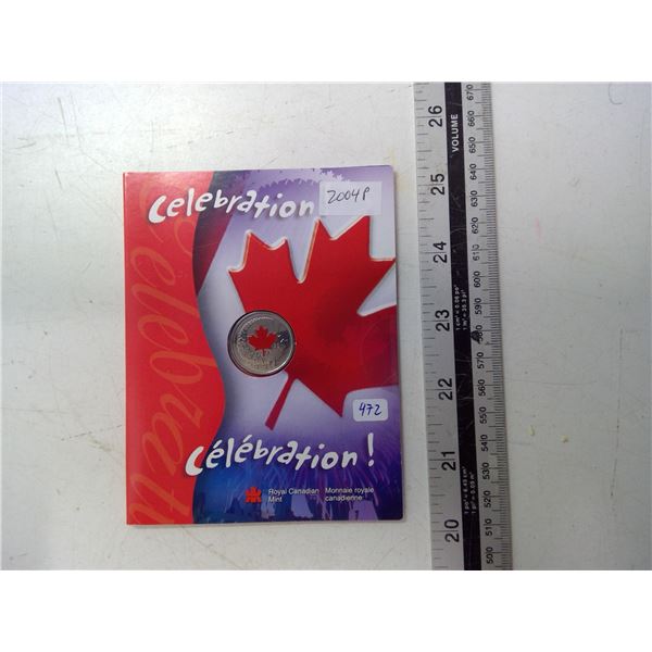 2004P Colourized Red Maple Leaf 25 Cents. Housed in its original unopened RCM folder.