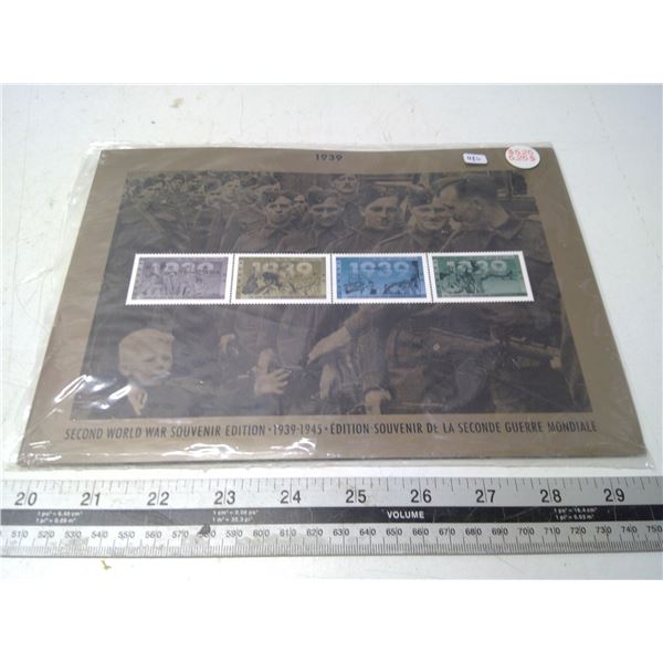 1939 Second World War Souvenir Edition Stamps. 4 different 38 Cent stamps including Canada declares 
