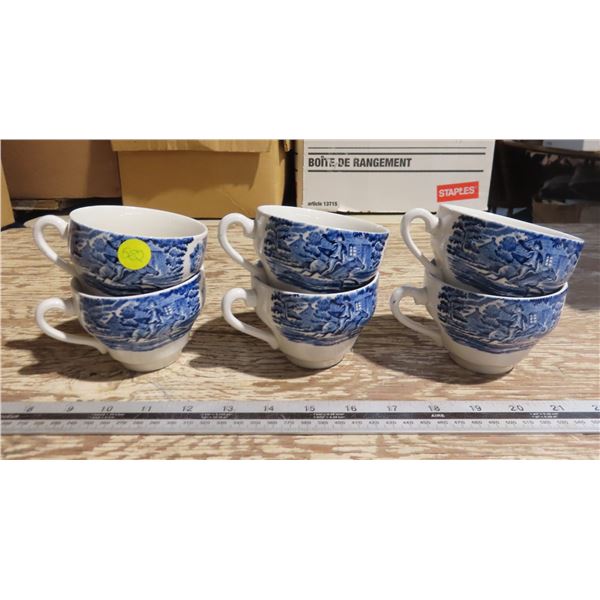 Lot of 6 Blue Painted Mugs/Cups