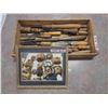 Image 1 : wood carving chisels & framed picture of west coast masks