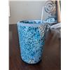 Image 4 : Three Blue Crackle Glass Candle holders with 11" glass tray