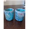 Image 5 : Three Blue Crackle Glass Candle holders with 11" glass tray