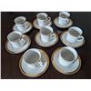Image 1 : Eight 6.25" Gold Rimmed Porcelain Bread and Butter Plates and Eight Matching Coffee Cups