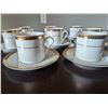 Image 2 : Eight 6.25" Gold Rimmed Porcelain Bread and Butter Plates and Eight Matching Coffee Cups