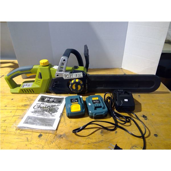 RadLy 40V Max ChainSaw 14"bar 2 battries, owner manual, Charger Battery have cheek light