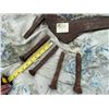 Image 1 : Antique 5 foot railway spike puller pry bar. Include 5 antiaue railway spikes.