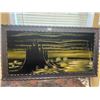 Image 2 : Vintage velvet painting of desert sunset. Large overall 50 by 26 inches. Excellent frame.
