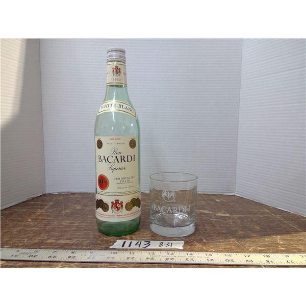 Collector's Item, Very Old, Rum BACARDI bottle with matching Glass serial # 103027