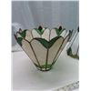 Image 5 : Pair of stained glass lamp shades- one lamp missing amber color small glass piece