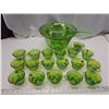 Image 1 : Green carnival glass punch bowl, cups, ladle & hooks