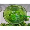 Image 5 : Green carnival glass punch bowl, cups, ladle & hooks