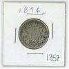 Image 1 : 1874 Canadian silver 25 cent coin