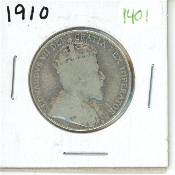1910 Canadian Silver Fifty Cent Coin