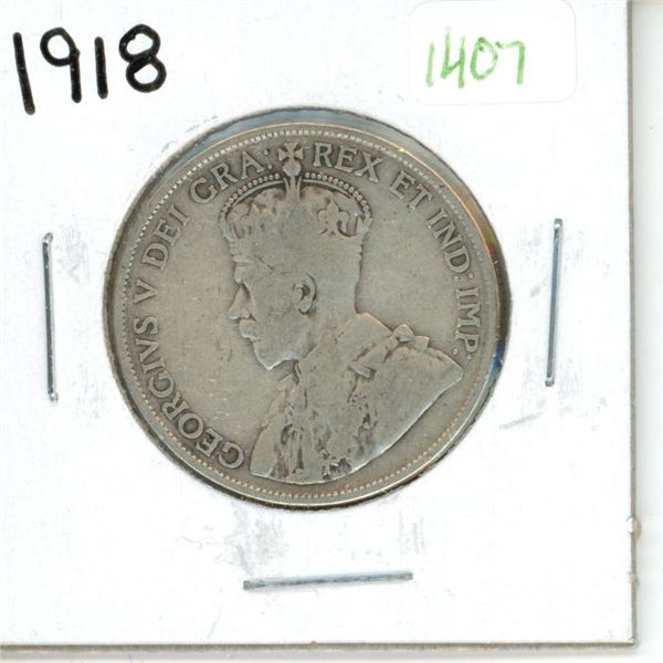 1918 Canadian Silver Fifty Cent Coin
