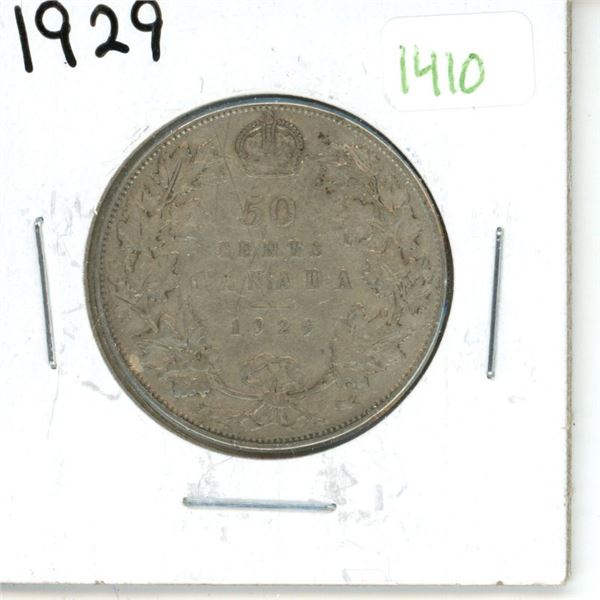 1929 Canadian Silver Fifty Cent Coin