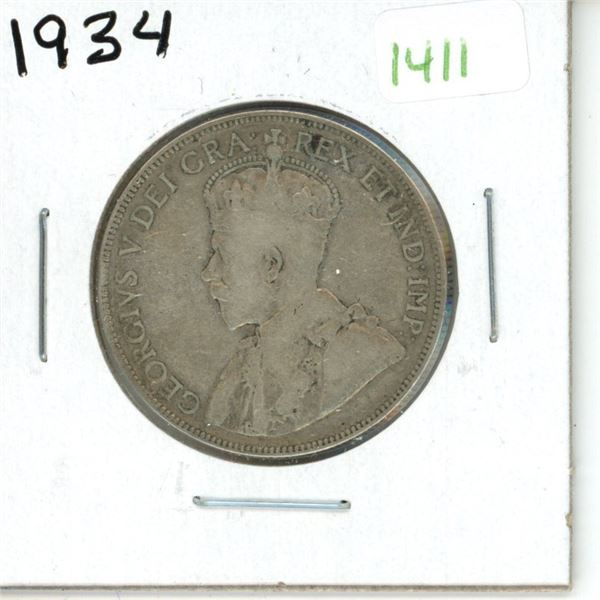 1934 Canadian Silver Fifty Cent Coin