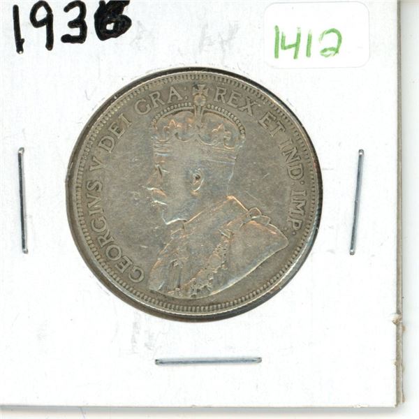1936 Canadian Silver Fifty Cent Coin