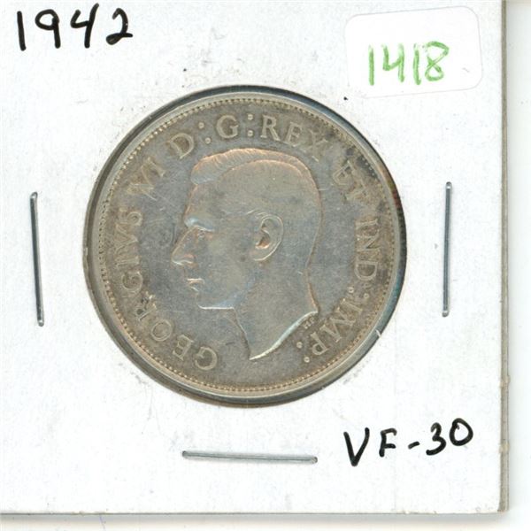 1942 Canadian Silver Fifty Cent Coin