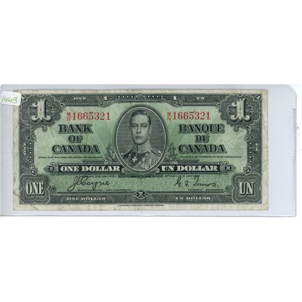1937 Canadian One Dollar Bill, Coyne/Towers, M/N 1665321