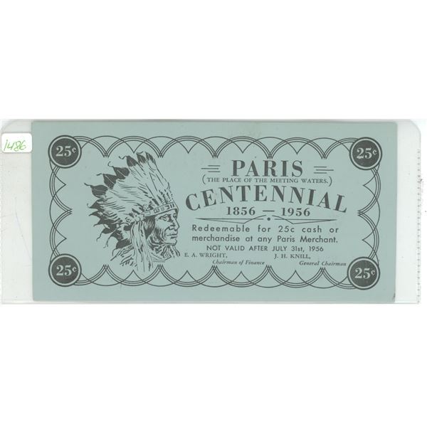 1956 Paris Twenty-Five Cent Note