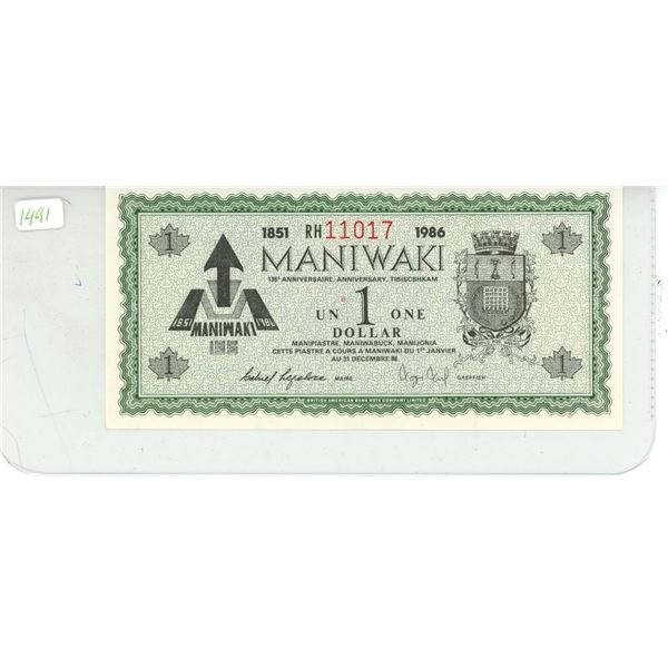 1986 Maniwaki One Dollar Note