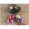 Image 1 : brass basket and hand painted wooden eggs