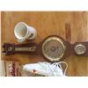 Image 2 : lot of glassware , morris clock , thermometer , brass