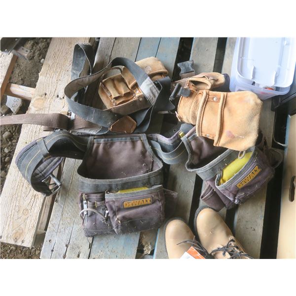 size 9 work boots and 3 tool belts
