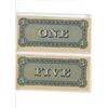 Image 2 : Confederate States of America. Lot of 2 Facsimile notes. 1864 One Dollar & 1864 5 Dollars. Neither o